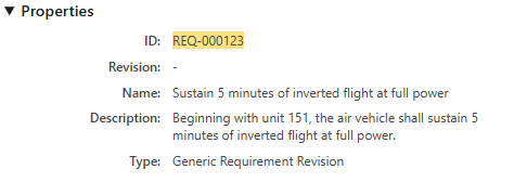 REQ-000123 in Active Workspace with its IMAN_requirement relations