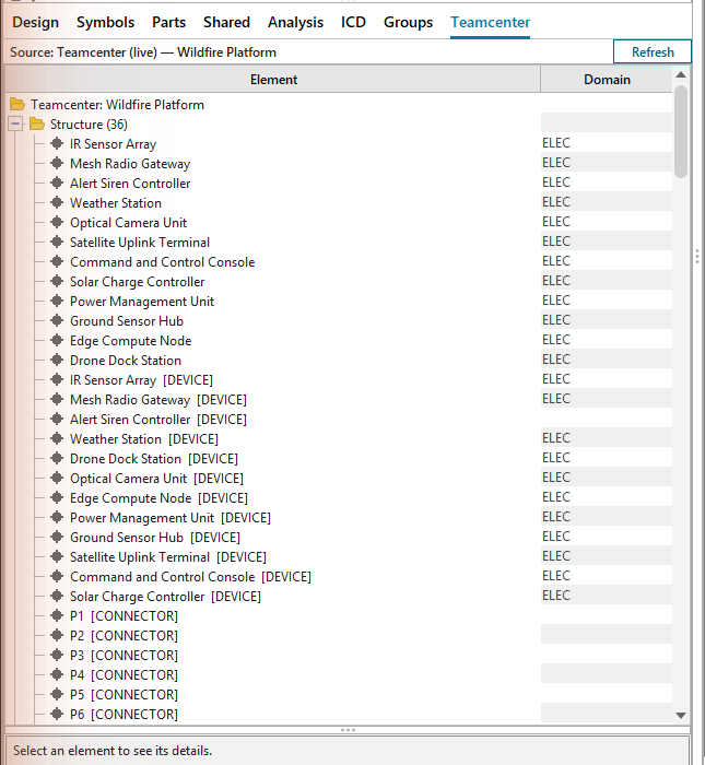 Logic Designer with the Teamcenter Browser panel open on a logic design